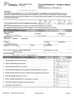 Ontario Municipal Election Financial Statement