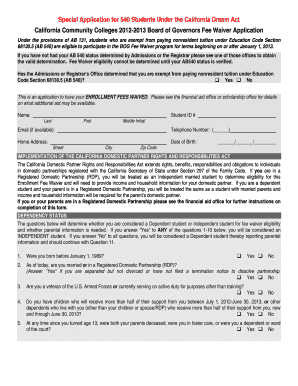 California Dream Act Fee Waiver Application