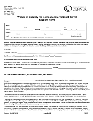 Waiver of Liability for Domestic/International Travel