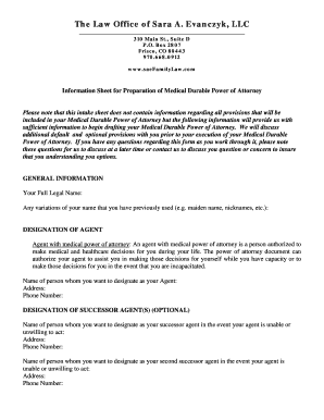 Medical Durable Power of Attorney Information Sheet