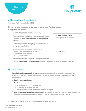 Individual and Family Health Insurance Enrollment Application