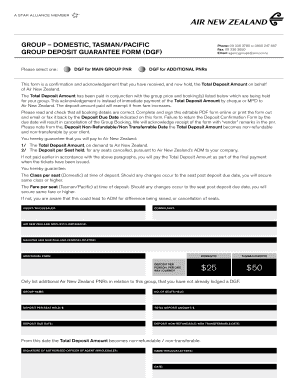 Air New Zealand Group Deposit Guarantee Form
