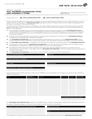 Air New Zealand Full Payment Guarantee Form