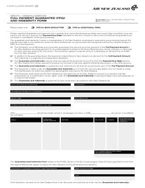 Air New Zealand Full Payment Guarantee Form