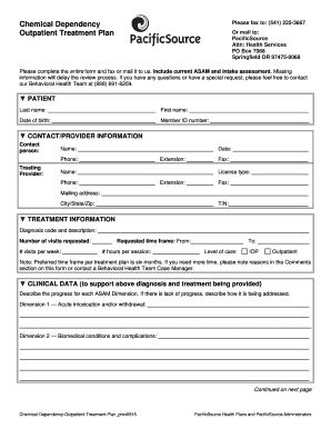 Chemical Dependency Outpatient Treatment Plan