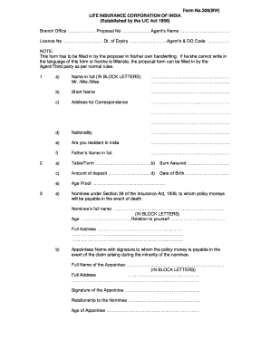 LIC India Life Insurance Proposal Form