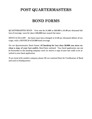 VFW Quartermaster Indemnity Bond Application