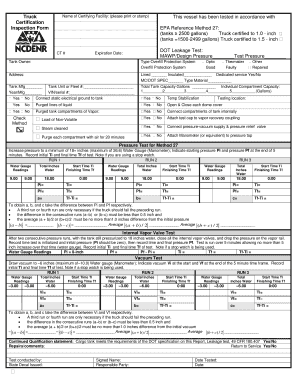 EPA Method 27 Truck Certification Inspection Form