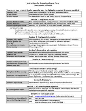 Scott & White Health Plan Group Enrollment Form