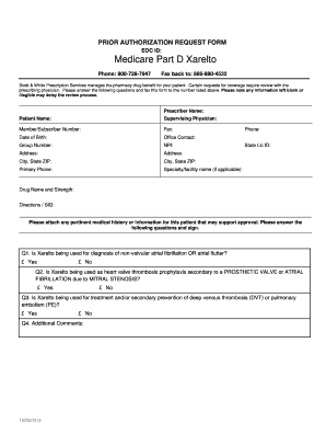 Prior Authorization Request Form for Xarelto