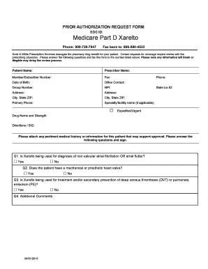 Prior Authorization Request Form for Xarelto