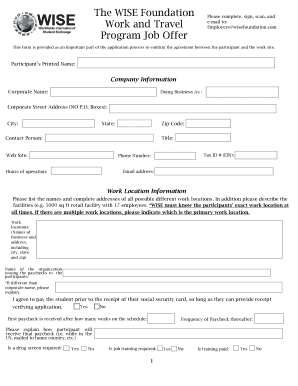 WISE Foundation Work and Travel Job Offer Form
