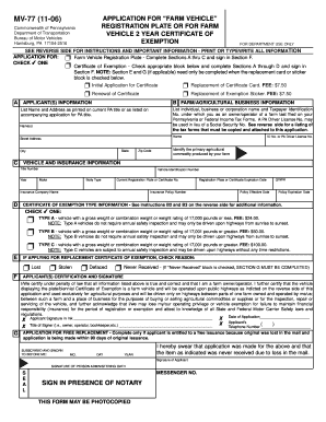 Pennsylvania Farm Vehicle Registration Application