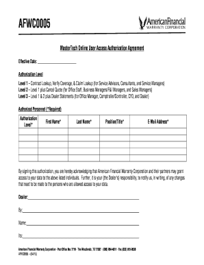 MasterTech Online User Access Authorization Agreement