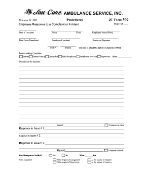 Ambulance Service Incident Report Form