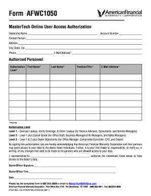 MasterTech Online User Access Authorization Form