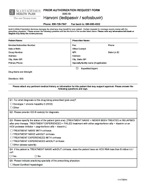 Prior Authorization Request Form for Harvoni