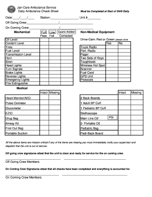 Daily Ambulance Check Sheet
