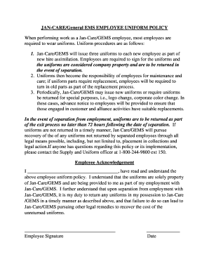 Jan-Care GEMS Employee Uniform Policy