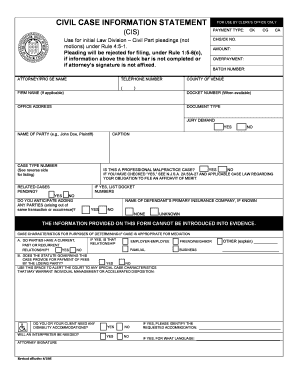 Civil Case Information Statement