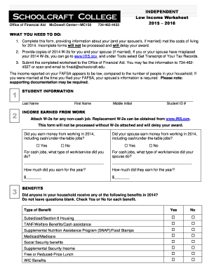Independent Low Income Worksheet