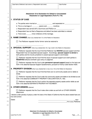 California Default or Uncontested Dissolution Form FL-170
