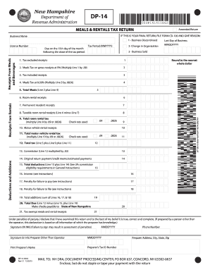 New Hampshire Meals and Rentals Tax Return