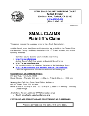 California Small Claims Plaintiff's Claim