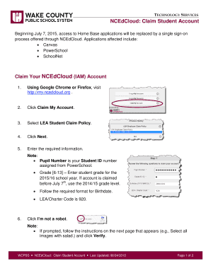 NCEdCloud Student Account Claim Form