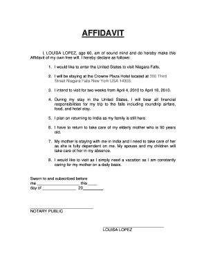 Affidavit for US Travel