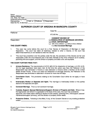 Arizona Consent Decree of Dissolution of Marriage