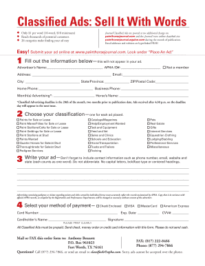 Paint Horse Journal Classified Ad Form