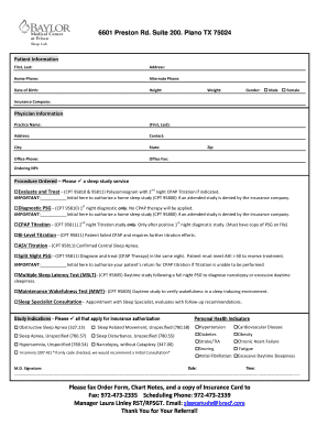 Sleep Study Order Form