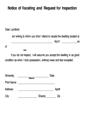 Notice of Vacating and Request for Inspection