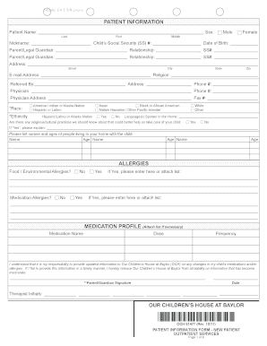 Patient Information Form - New Patient