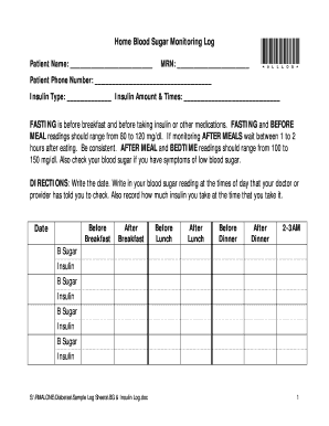 Diabetes Blood Sugar Monitoring Log