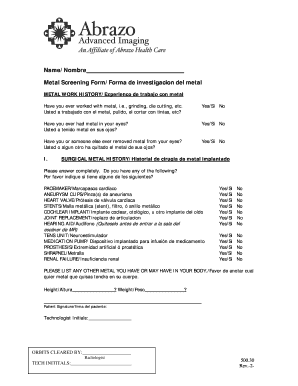 Metal Screening Form
