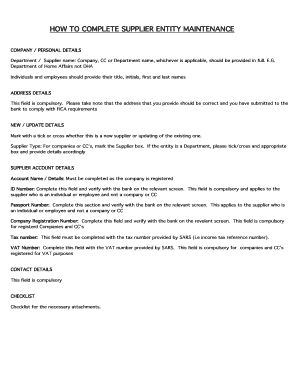 Supplier Entity Maintenance Form