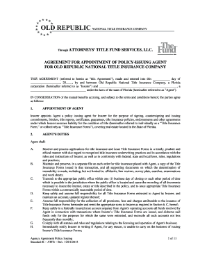 Agreement for Appointment of Policy-Issuing Agent