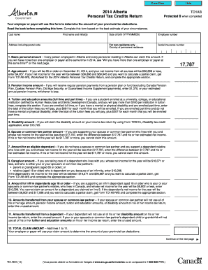 2014 Alberta TD1AB Personal Tax Credits Return