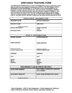 Grievance Tracking Form