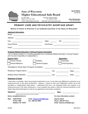 PRIMARY CARE AND PSYCHIATRY SHORTAGE GRANTNOTICE OF INTENT - heab state wi