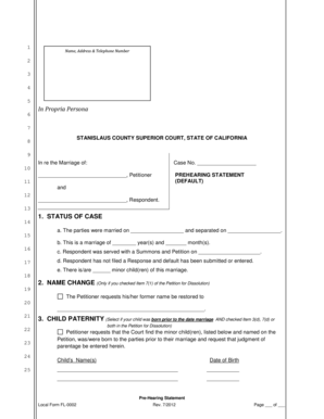 California Pre-Hearing Statement Form