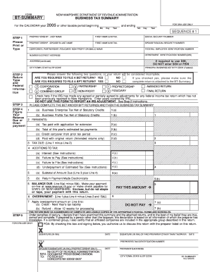 New Hampshire Business Tax Summary Form