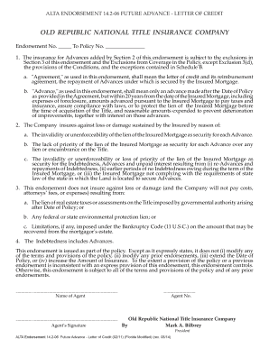 ALTA Endorsement 14.2-06 Future Advance Letter of Credit