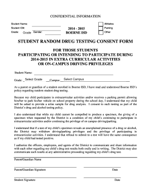 Boerne ISD Student Random Drug Testing Consent Form