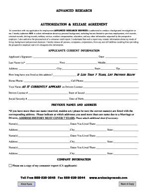 Advanced Research Background Check Authorization Form