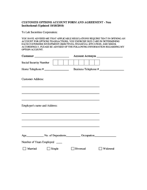 Options Account Form and Agreement