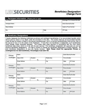 Beneficiary Designation Change Form
