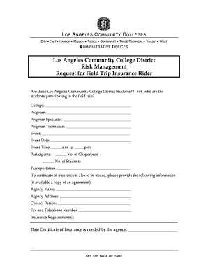 Field Trip Insurance Rider Request Form